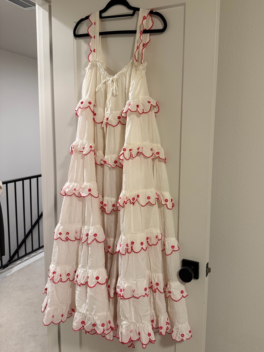 Innika Choo Tiered Ruffle Dress with Hot Pink Embroidery
